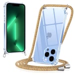 Yoedge Coque pour iPhone 13 Pro Max avec Cordon 6,7", Transparente Coque Collier Réglable Téléphone Étui Portable Lanyard Housse, Etui avec PC + TPU Bumper Anti-Chute Protection Case, Arc-en-Ciel