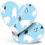 2 x Heart Stickers 15 cm - Blue Polar Bear Penguin Winter Ice #44385