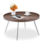 Relaxdays Guéridon, Table d’appoint Ronde, HxD: 42x78 cm, Aspect Bois Vintage, Console MDF et Acier, Marron/argenté