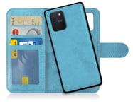 MyGadget 2 in 1 Wallet Case for Samsung Galaxy S10 Lite - Magnetic PU Leather Flip Cover w/Card Slots & Detachable Back Slim TPU Bumper Shell Light Blue