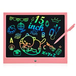 RaceGT Tablette Dessin Enfant 15 Pouces, Coloré Ardoise Magique, Tablette D'écriture LCD Jouet avec Bouton D'effacement Verrouillable, éducatifs Cadeaux Jouets Enfant pour 3 4 5 6 Ans-Rose