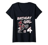 Womens Motocross 4th Birthday Girl 4 Year Old Dirt Bike V-Neck T-Shirt