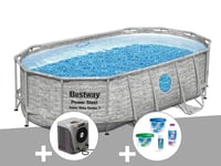 Kit piscine tubulaire ovale Bestway Power Steel SwimVista avec hublots 4,27 x 2,50 x 1,00 m + Kit de traitement au chlore + Pompe à chaleur