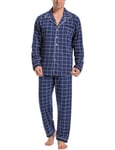 iClosam Pyjama Homme Hiver Coton 2 Pièces Pyjama Homme Long Chaud à Carreaux Ensemble de Pyjama Homme avec Bouton Vêtements de Nuit Homme à Rayé S-XXL