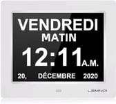 LEMNOI 8" Pouce LCD Horloge Numérique Calendrier N11 avec Date Jour Et Heure Horloge Non-Abrégée Auto Dimming 8 Langues HD Display Rappel pour Alzheimer Les Personnes âgées et Les Enfants