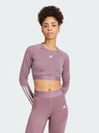 adidas Hyperglam Training Crop Long Sleeve Tee - Purple, Purple, Size L, Women