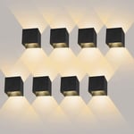 8 Pack Applique Murale Interieur/Exterieur 12w Avec Angle De Faisceau Réglable Appliques Murales Led 2700-3000k Blanc Chaud Lampe Murale Etanche Ip65