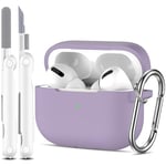 R-fun Compatible with AirPods Pro Generation protective case with cleaning set, full silicone protection for Apple AirPods Pro 2019 charging case[Front LED Visible],Banana violet