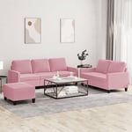 3 personers sofa med hynder velour lyserød