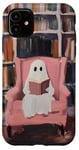 iPhone 11 Cute Reading Ghost Pink Book Lover Bookish Library Art Case