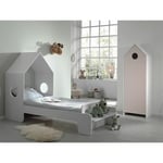 Pack - Lit Cabane Enfant & Armoire Casami Blanc & Rose