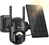 2K Caméra Surveillance WiFi Extérieur Solaire, 360°PTZ IP Caméra de Surveillance sans Fil sur Batterie 2304X1296P Vision Nocturne Couleur PIR Détection Humaine Audio Bidirectionnel IP66