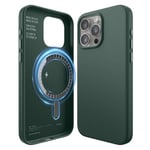 elago Magnetic Leather Case Compatible with iPhone 15 Pro Max Case, Compatible with MagSafe, Premium Vegan Leather, Built-in Strong Magnets, Full Body Protection [5 Layer Structure] (Midnight Green)