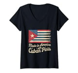 Womens Made In America With Cuban Parts With USA Flag Cuba Flag V-Neck T-Shirt