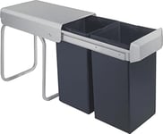 WESCO Double Boy 755611-11 Poubelle encastrable en plastique de couleur anthracite à tirer, avec 2 poubelles amovibles de 15 l, anthracite/noir