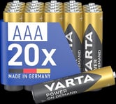 VARTA Piles AAA, lot de 20, Power on Demand, Alcalines, 1,5V, pack de stockage, pour accessoires informatiques, smart home, lampes de poche, Made in Germany [Exclusif sur Amazon]