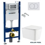 Pack Bati-Support Geberit Duofix réservoir Encastrable et plaque delta 01, blanc brillant. wc suspendu trend avec système vortex