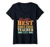 Womens Retro Motif Worlds Best Middle School Teacher V-Neck T-Shirt