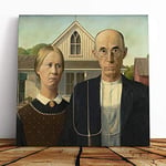 Big Box Art Canvas Print Wall Art Grant Wood American Gothic | Mounted and Stretched Box Frame Picture | Home Decor for Kitchen, Living, Dining Room, Bedroom, Hallway, Multi-Colour, 14x14 Inch