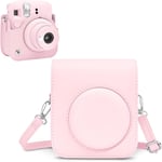 Housse pour Instax Mini 12-Étui de Protection en Cuir PU pour Fujifilm Instax Mini 12-Étui Amovible avec Bandoulière-Rose