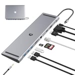 Adaptateur de Station d'accueil USB C Station d'accueil USB C 10 en 1 Triple écran avec 4K HDMI, VGA, 3xUSB 3.0, PD 100W, Ethernet, Lecteur SD/TF, Audio/Micro pour Ordinateurs Portables de Type C