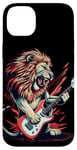 Coque pour iPhone 14 Plus Costume de lion à bascule avec guitare électrique