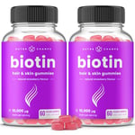 NutraChamps Biotin Gummies 10,000 mcg - Healthy Hair, Skin & Nails for Women, Men & Kids - Vegan, Non-GMO, Hair Vitamins Supplement - Natural Strawberry - 60 Gummies (2 Pack)