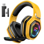 Ozeino Casque Gaming sans Fil pour PC PS5 PS4, 2.4GHz Audio sans Perte, USB & Type-C Casque de Jeu Ultra Stable avec Batterie 40 Heures pour Switch Laptop Mobile Mac(Jaune)