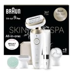 Braun Silk-épil 9 Flex SkinSpa, Epilator with 360° Flexible Head for Easy Hair Removal, Wet & Dry, Lasting Smooth Skin, All-in-One Kit, with Body Mini Shaver, SES9-481 3D, White/Gold