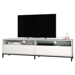 Beaux Meubles Pas Chers - Meuble tv 70 Pouces 2 Abattants 4 Niches Blanc Pieds Métal l 180 h 49 p 38 cm