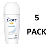 5 x Dove Classic Roll On Anti-Perspirant 48H of Sweat & Odour Protection, 50ml