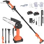 Cordless Pole Saw, 2 in 1 High Branch Saw & Handheld Chainsaw 6 Inch Rechargeable 3 Sections 1.8M Electric Extension Pole Chainsaw 90°Adjustable Head w 2 2.0 Ah Battery for Garden Tree Trimming