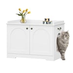 Hzuaneri Maison de Toilette Chat, Meuble Litiere Chat avec Poignées, Armoire à Litière, Maison des Animaux Domestiques, Table D'appoint en Bois pour, 50 x 80 x 57cm, Blanc CB05703X