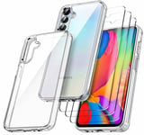 RKINC Coque pour Samsung Galaxy A15 5G 4G, avec 3 Films de Verre Trempé Armor, ne jaunissant jamais Norme Militaire, résistante aux Chocs et aux Rayures Coque de Protection Transparent