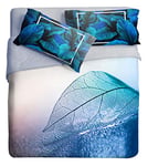 Idersan Foglia Parure de lit avec Housse de Couette Photographique en Coton Organique, Bleu, pour lit 1 Place 1/2
