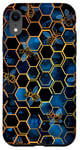 Coque pour iPhone XR Coque de téléphone motif géométrique bleu avec abeilles sur noir