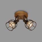 Briloner - Lampe de plafond rétro avec abat-jour en treillis, lampe de plafond vintage à 2 lumières, douille E27 max. 25 watt, abat-jour réglable, spot de plafond rustique en acier, brun