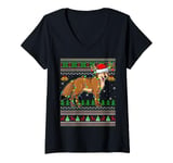 Womens Ugly Sweater Xmas Lights Santa Hat Coyote Christmas V-Neck T-Shirt