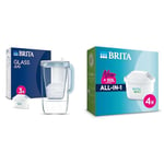 BRITA Glass Water Filter Jug Light Blue Starter Pack incl.3x MAXTRA PRO All-in-1 cartridge-Premium Glass Design jug with easy-filling Flip-Lid & MAXTRA PRO All-in-1 Water Filter Cartridge 4 Pack