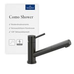 Villeroy & Boch Como Shower Robinet de cuisine basse pression avec douchette extensible et plage de pivotement à 120 °, robinet d'évier économe en eau, hauteur du bec 120 mm, anthracite