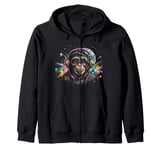 Monkey DJ Space Headphones Retro Groove Zip Hoodie