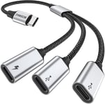 Adaptateur USB C mâle vers USB C femelle avec charge de 60 W,mâle vers 3 USB-C,adaptateur de port pour Mac Xbox One Series X/S,PS4,PS5