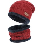 Bequemer Laden Hommes Femmes Hiver Bonnet Écharpe Ensemble Chaud Tricot Doublé Polaire Chapeau Cache-Cou Cadeau Homme Femme