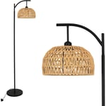 Lampadaire Moderne pour Salon ou Chambre, Lampadaire en Rotin Bohème, Pied de Lampe E27, Style Vintage avec Interrupteur au Pied, Abat-Jour Naturel