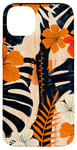 Coque pour iPhone 14 Plus Orange Art Déco Géométrique Tropical Kauai Hawaii Fleurs