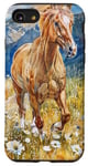 Coque pour iPhone SE (2020) / 7 / 8 Aquarelle Running Palamino Horse in Meadow