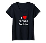 Womens Fun Graphic-I Love Fortune Cookies V-Neck T-Shirt