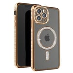 AVIZAR Skyddsfodral för iPhone 13 Pro Max - Gold Rhinestone Contour - MagSafe-kompatibel Gul