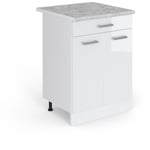 Meuble cuisine R-Line, Blanc Haute brillance, 60 cm avec tiroir, pt Marbre Vicco