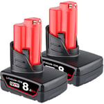 PDstation 2Pack M12 12V 8.0Ah Batterie de remplacement pour Milwaukee M12 XC 12Volt Cordless Tools M12B6 8000mAh High Capacity Lithium-ion Battery